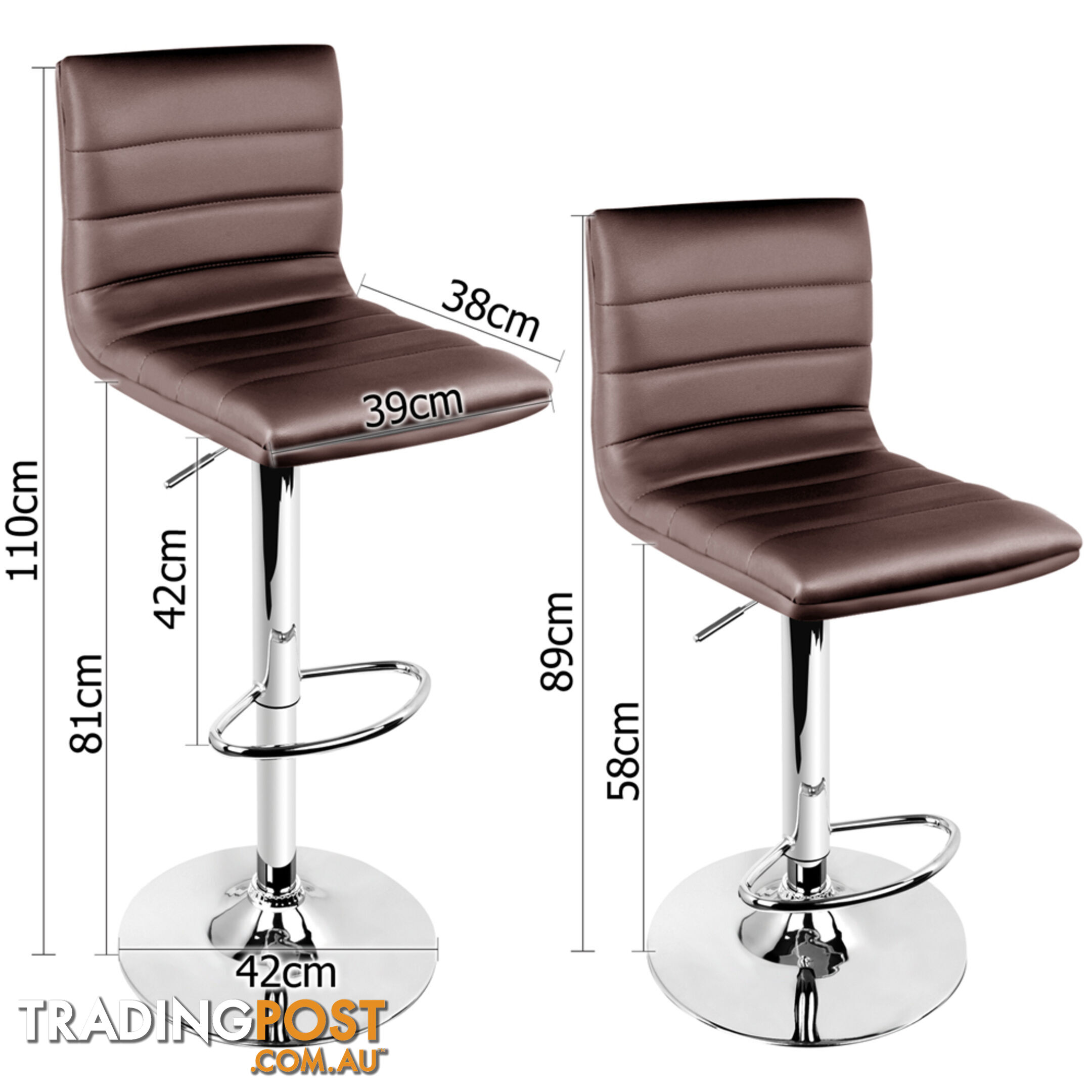 Set of 2 PU Leather Kitchen Bar Stool Chocolate