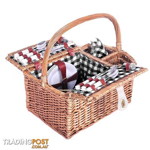 4 Person Picnic Basket Set with Blanket Black