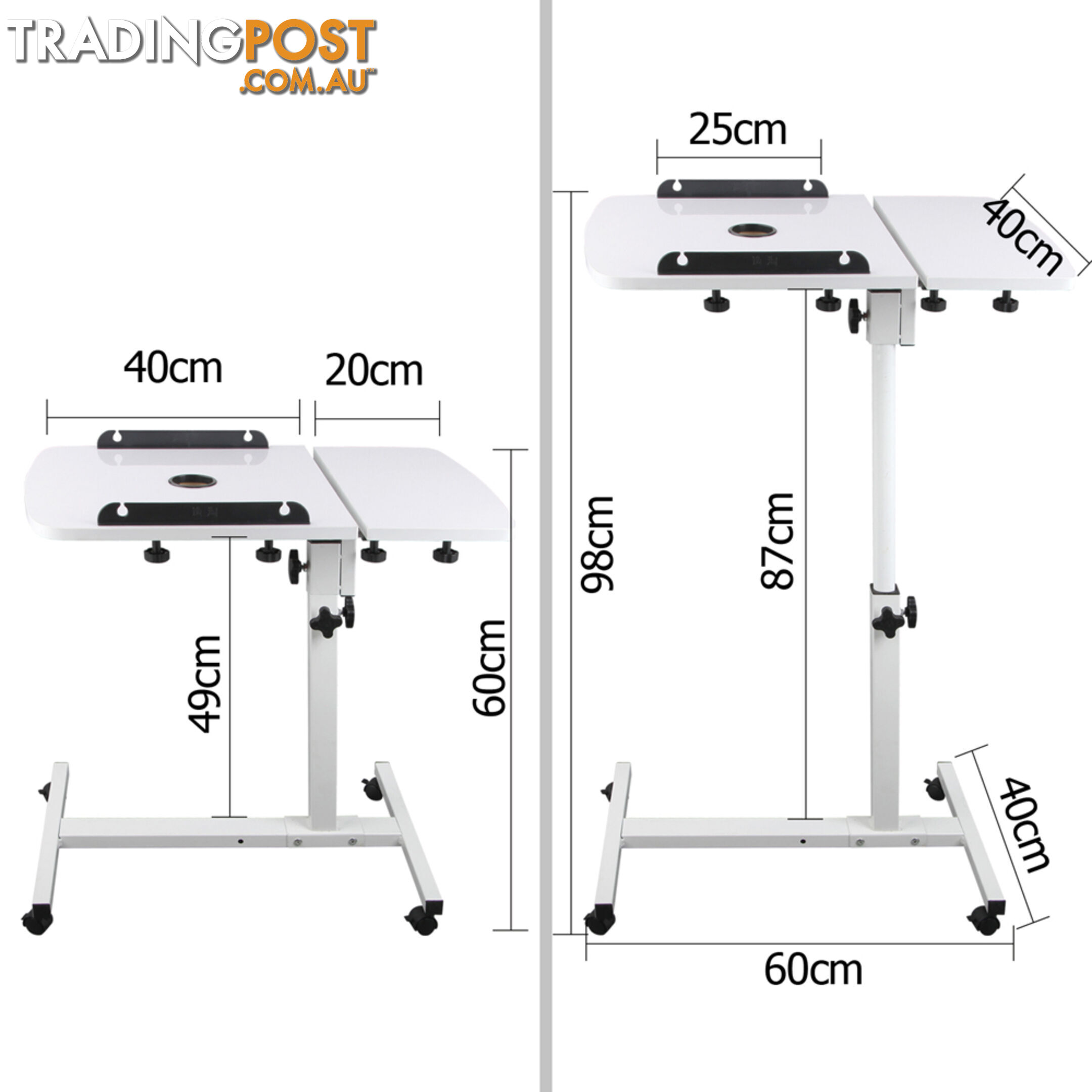 Rotating Mobile Laptop Adjustable Desk w/ USB Cooler White