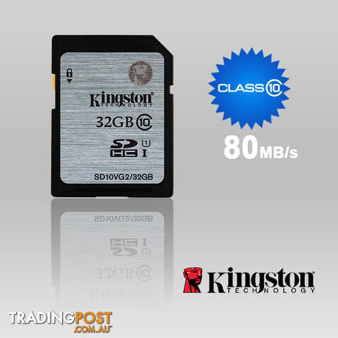 KINGSTON 32GB SDHC Class10 UHS-I 80MB/s Read Flash Card  Retail  (SD10VG2/32GBFR)
