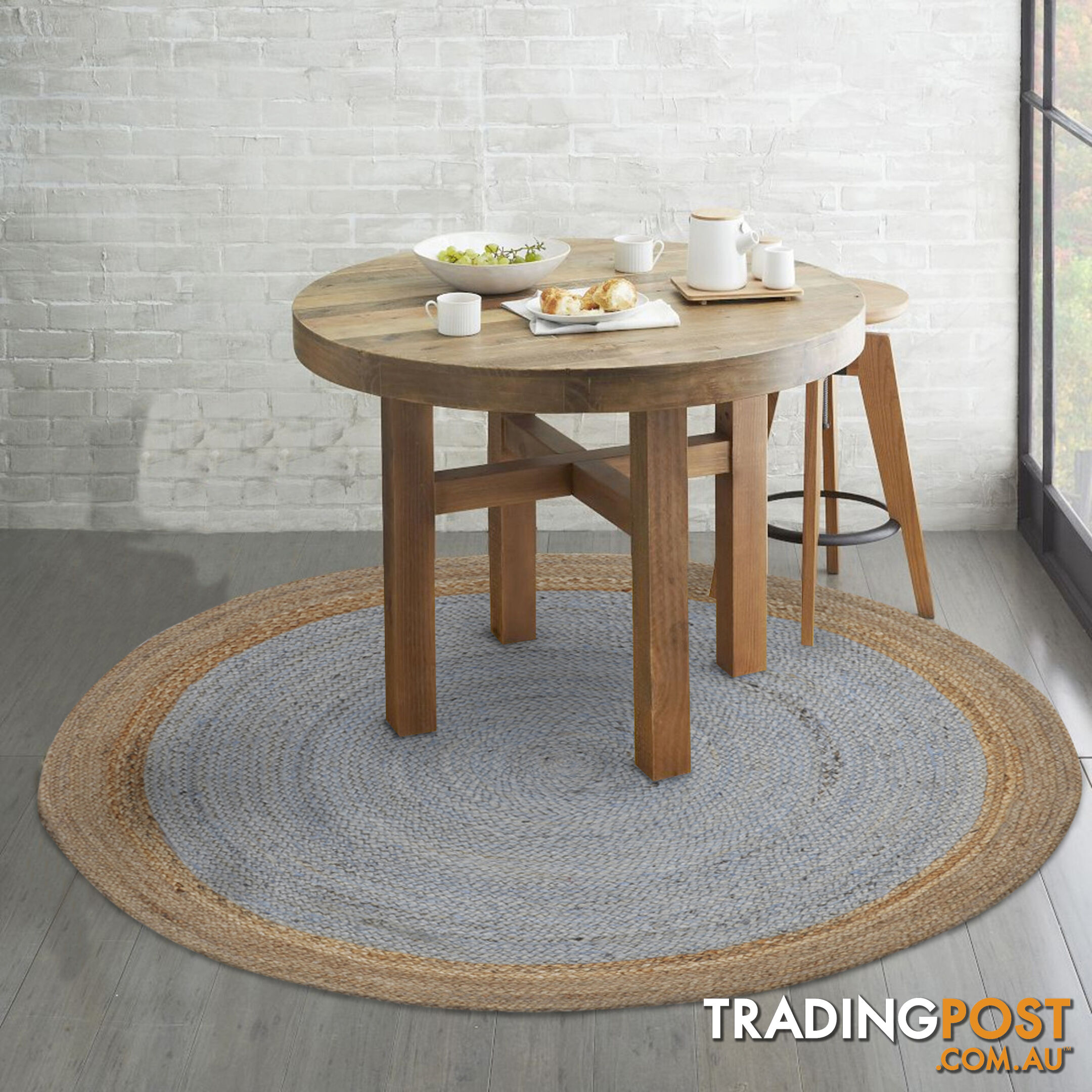 Jute Round Grey Rug Grey & Natural 200x200cm