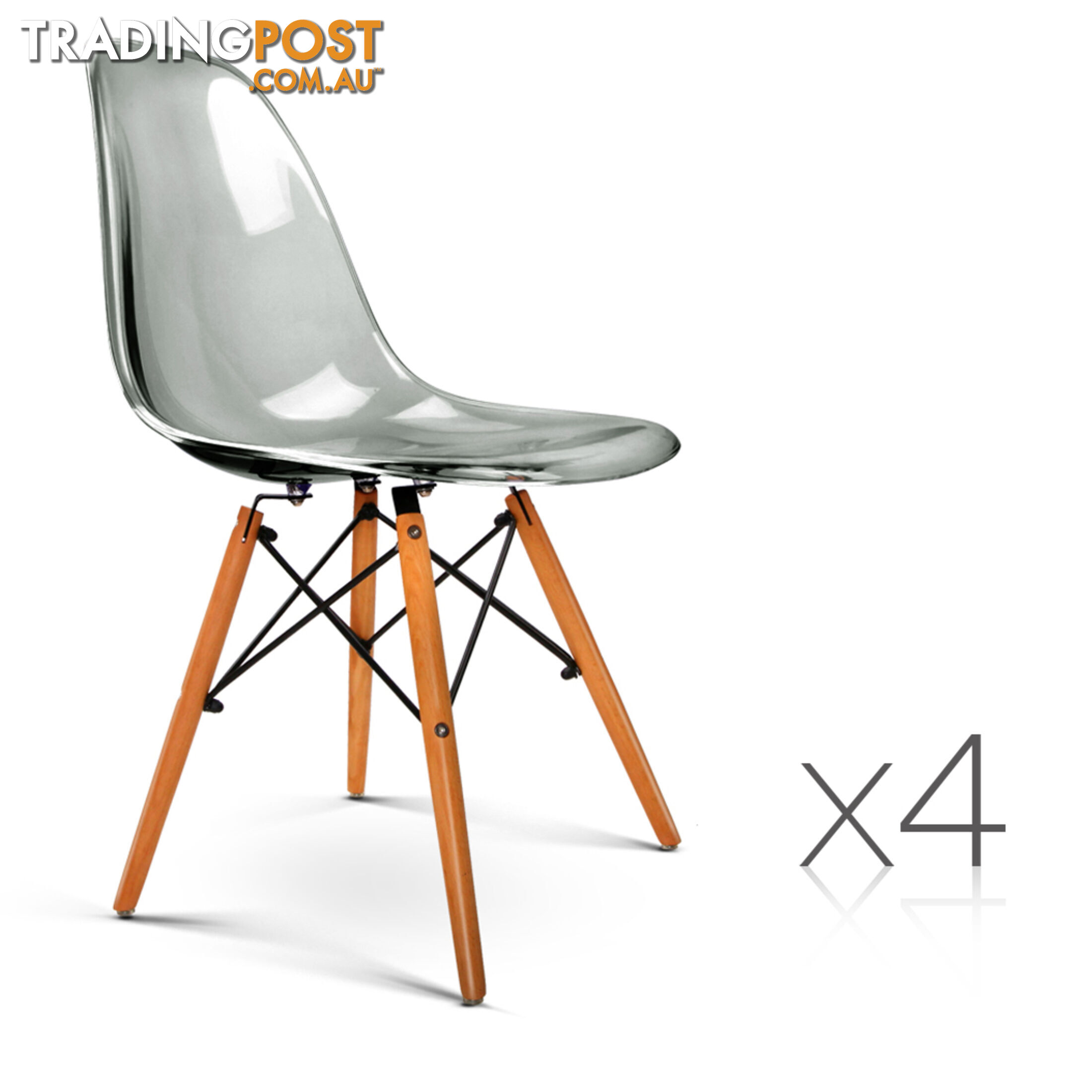 Set of 4 Replica Eames Dining Chairs - Transparent Grey