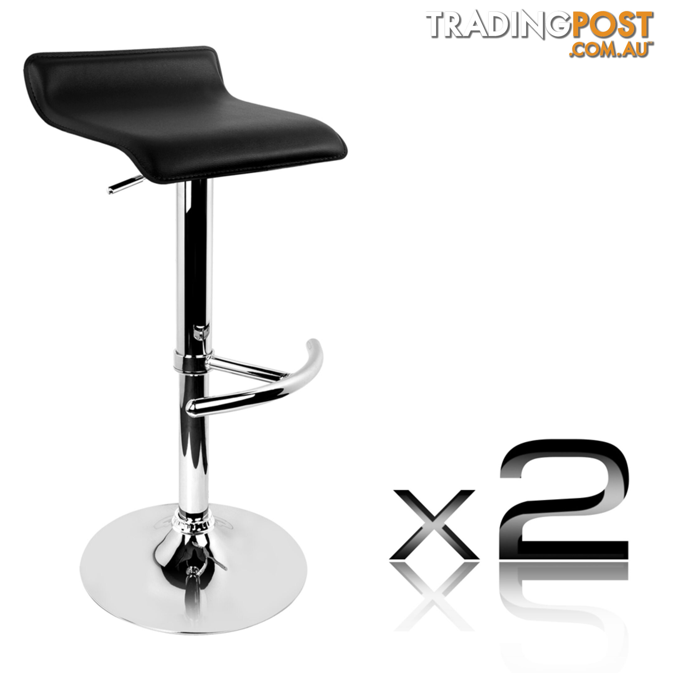 Set of 2 PVC Leather Kitchen Bar Stool Black