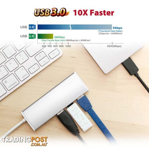 Simplecom CH309 Ultra Slim Aluminium USB 3.0 External 4 Port Hub for PC Mac Laptop Silver - photo 4 of 4