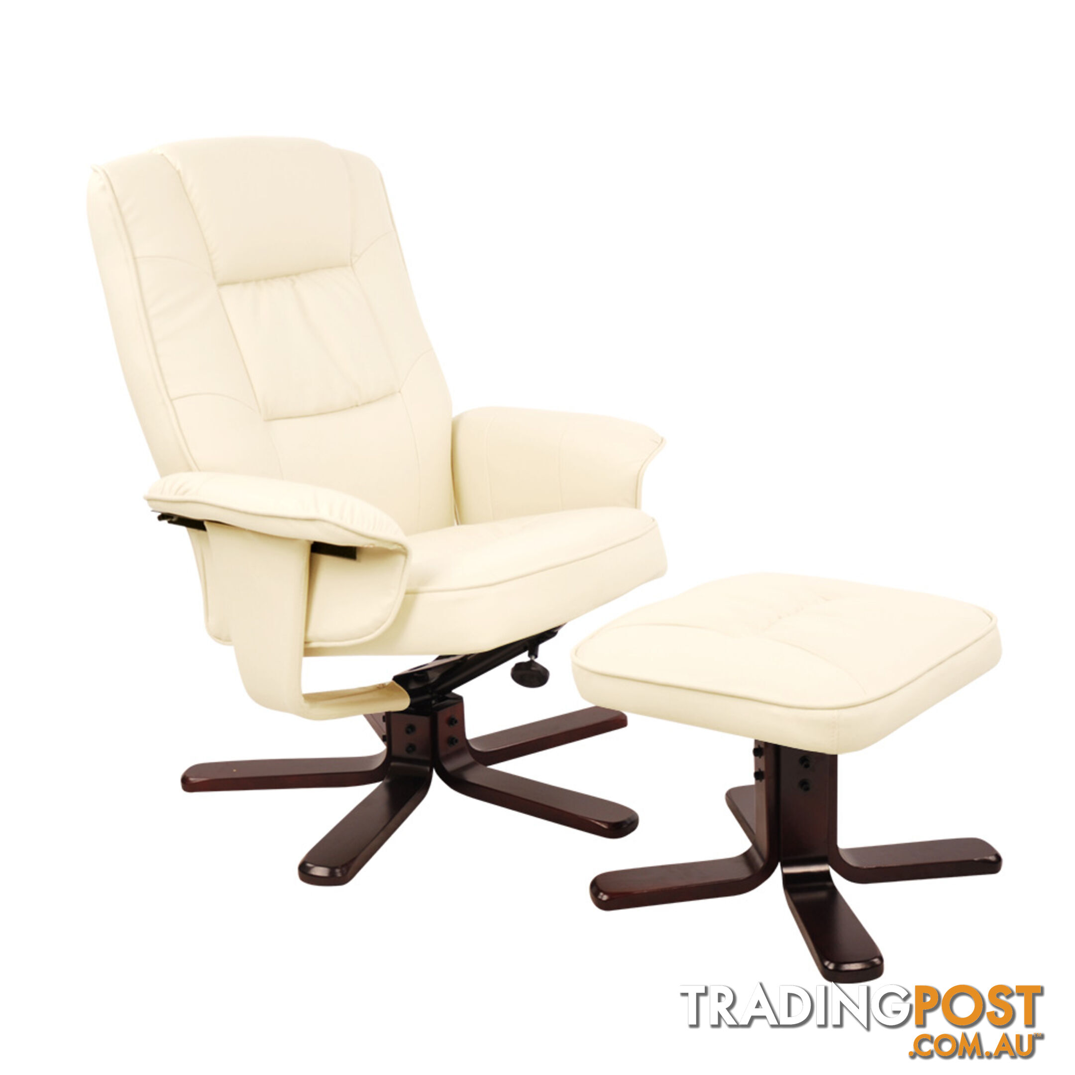 PU Leather Lounge Recliner Chair Ottoman Beige