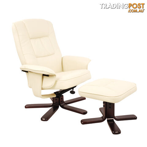 PU Leather Lounge Recliner Chair Ottoman Beige