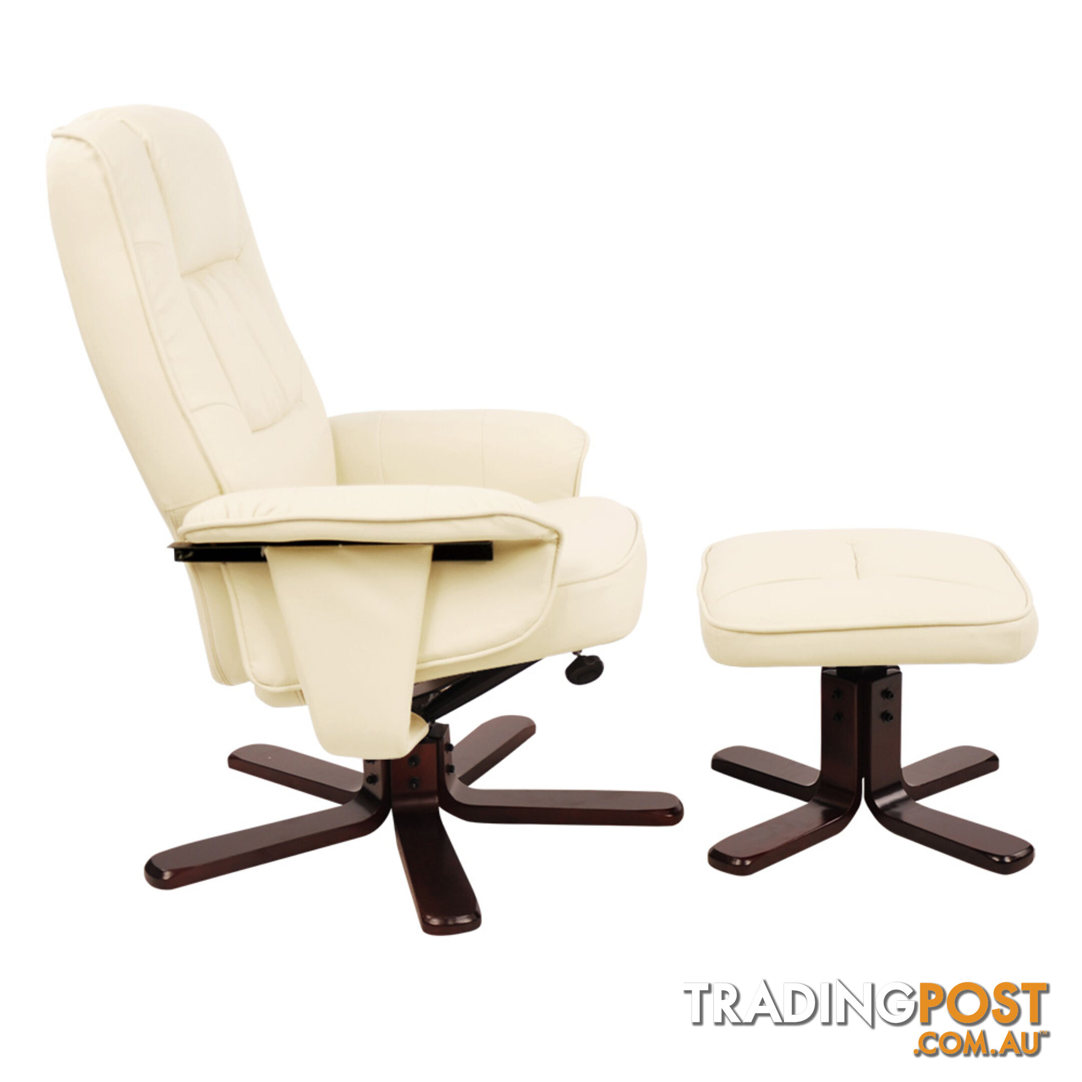 PU Leather Lounge Recliner Chair Ottoman Beige