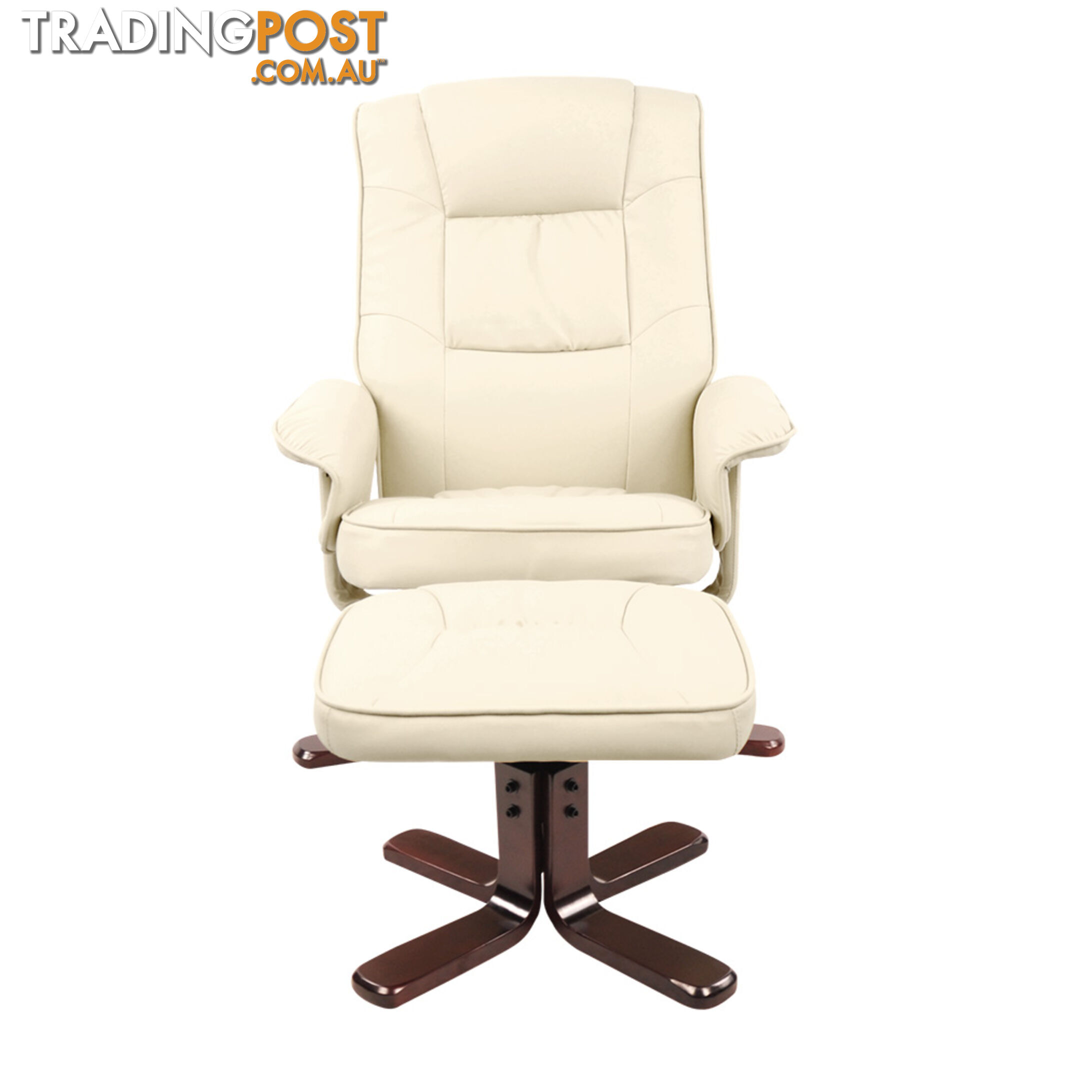 PU Leather Lounge Recliner Chair Ottoman Beige