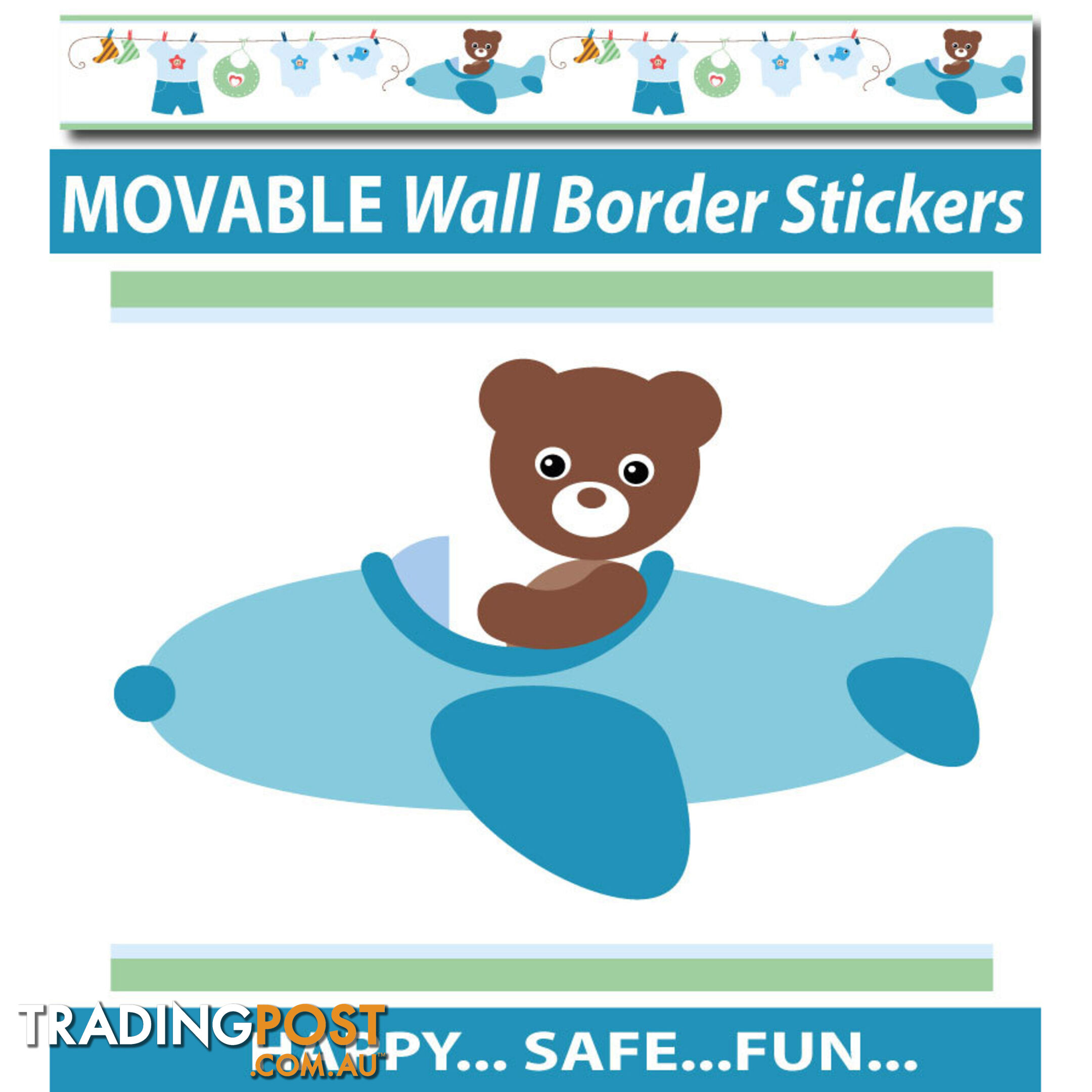 Boy's Blue Bears Wall Border Stickers - Totally Movable