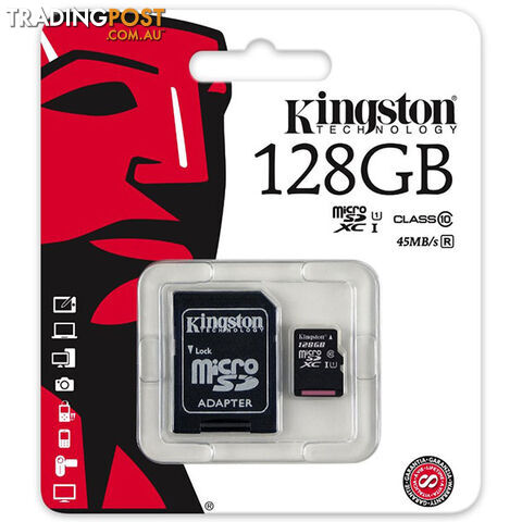 KINGSTON SDC10G2/128GBFR 128GB microSDXC Class 10 UHS-I upto 45MB/s with SD adaptor