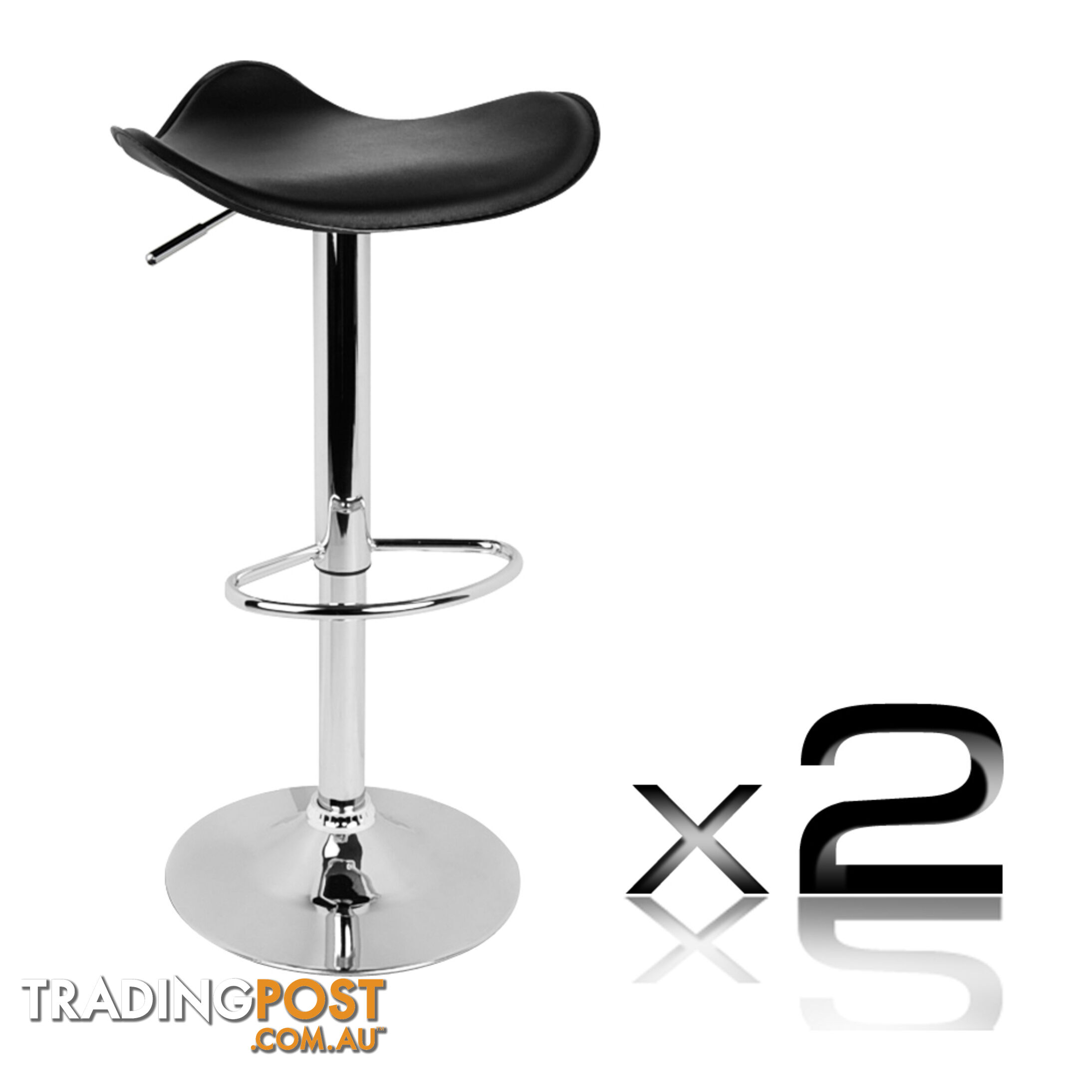 Set of 2 PVC Leather Kitchen Bar Stool Black