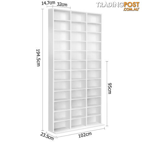 Adjustable CD DVD Book Storage Shelf White