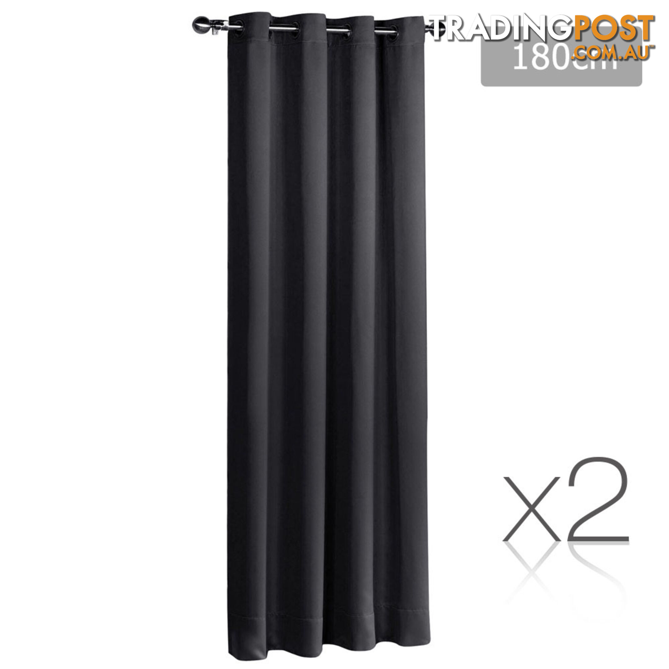 Set of 2 ArtQueen 3 Pass Eyelet Blockout Curtain Black 180cm