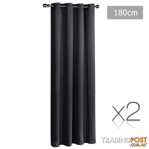 Set of 2 ArtQueen 3 Pass Eyelet Blockout Curtain Black 180cm