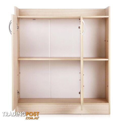 2 Doors Shoe Cabinet Storage Cupboard - Natural Timber