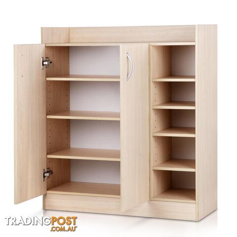 2 Doors Shoe Cabinet Storage Cupboard - Natural Timber