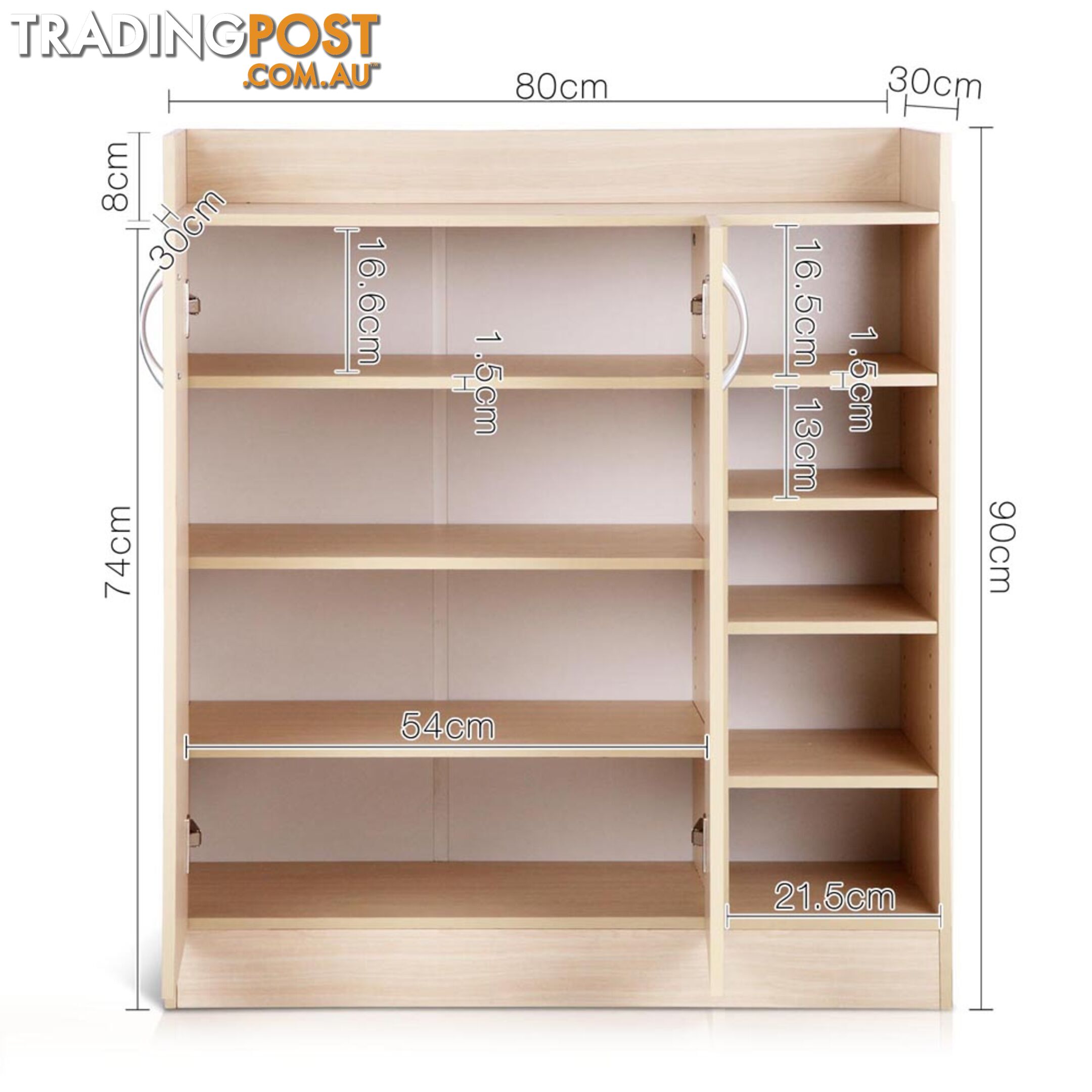 2 Doors Shoe Cabinet Storage Cupboard - Natural Timber