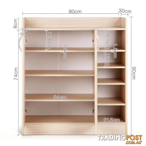 2 Doors Shoe Cabinet Storage Cupboard - Natural Timber