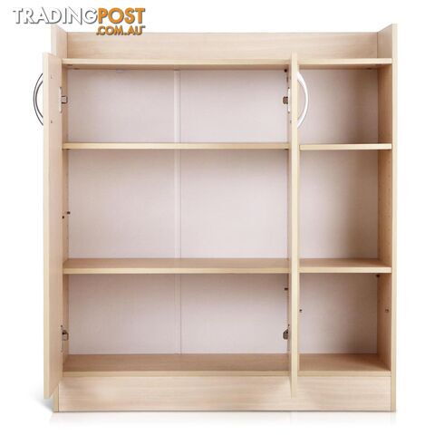 2 Doors Shoe Cabinet Storage Cupboard - Natural Timber