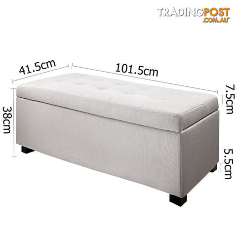 Faux Linen Ottoman Storage Foot Stool Large Beige