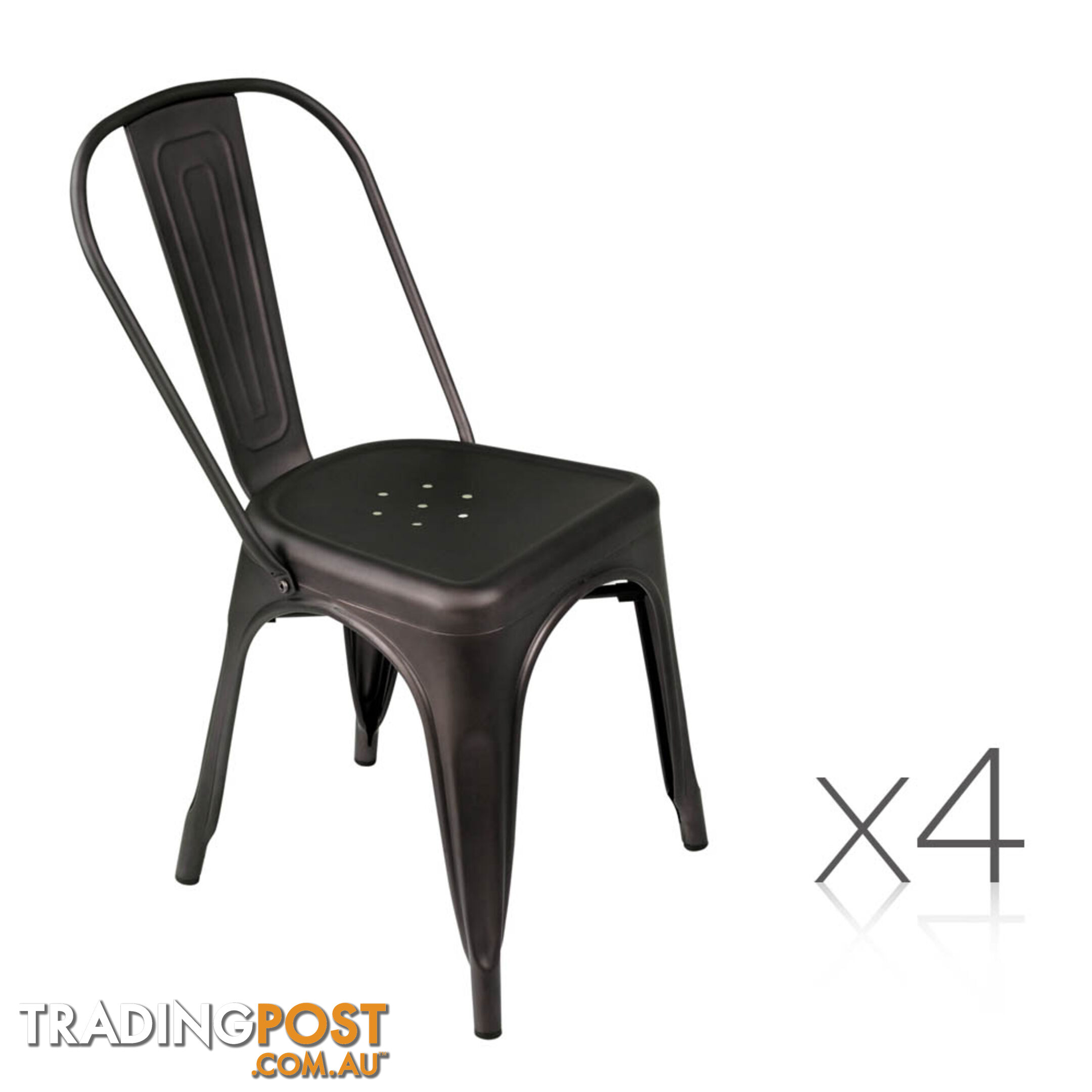 Set of 4 Replica Tolix Dining Chair Steel Charcoal Brown