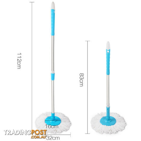 360 Degree Spinning Mop Microfibre Spin Dry Bucket with 2 Mop Heads - Blue