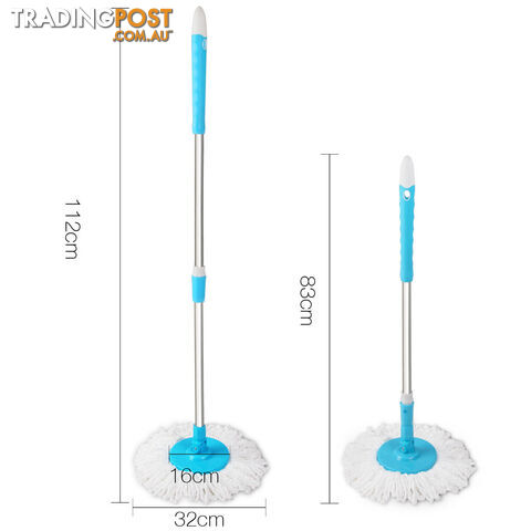 360 Degree Spinning Mop Microfibre Spin Dry Bucket with 2 Mop Heads - Blue