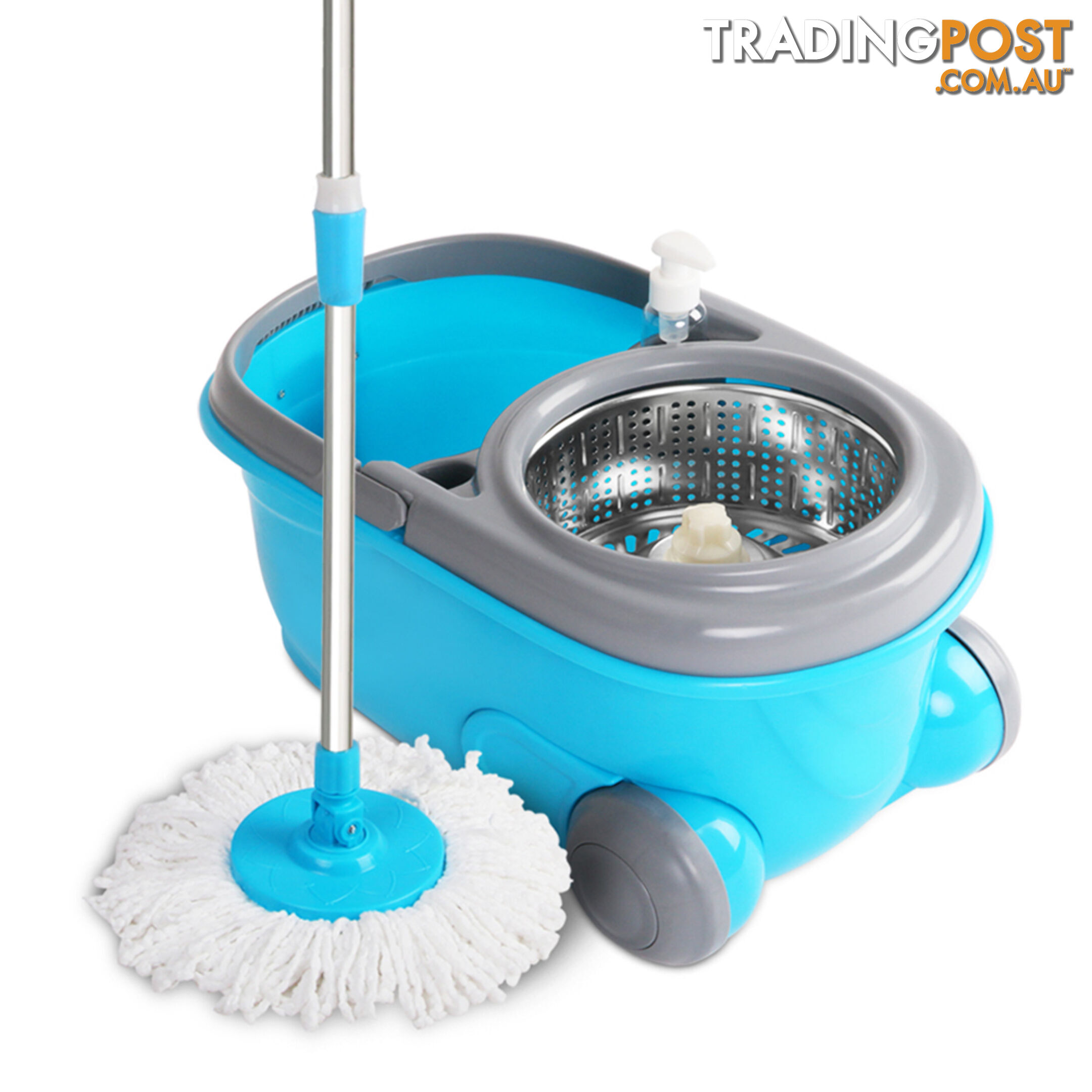 360 Degree Spinning Mop Microfibre Spin Dry Bucket with 2 Mop Heads - Blue