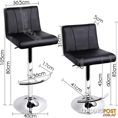 Set of 2 PU Leather Kitchen Bar Stool Black