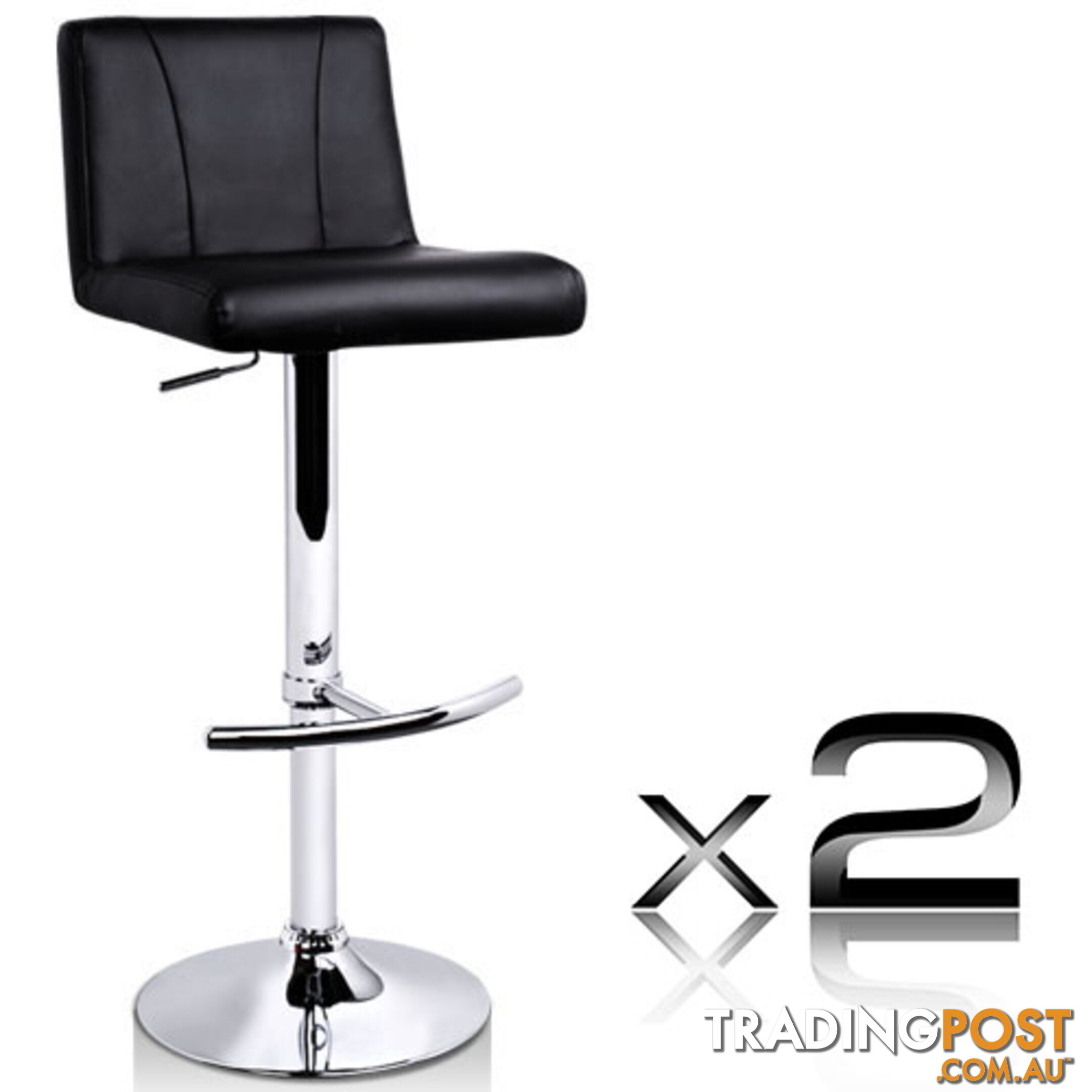 Set of 2 PU Leather Kitchen Bar Stool Black