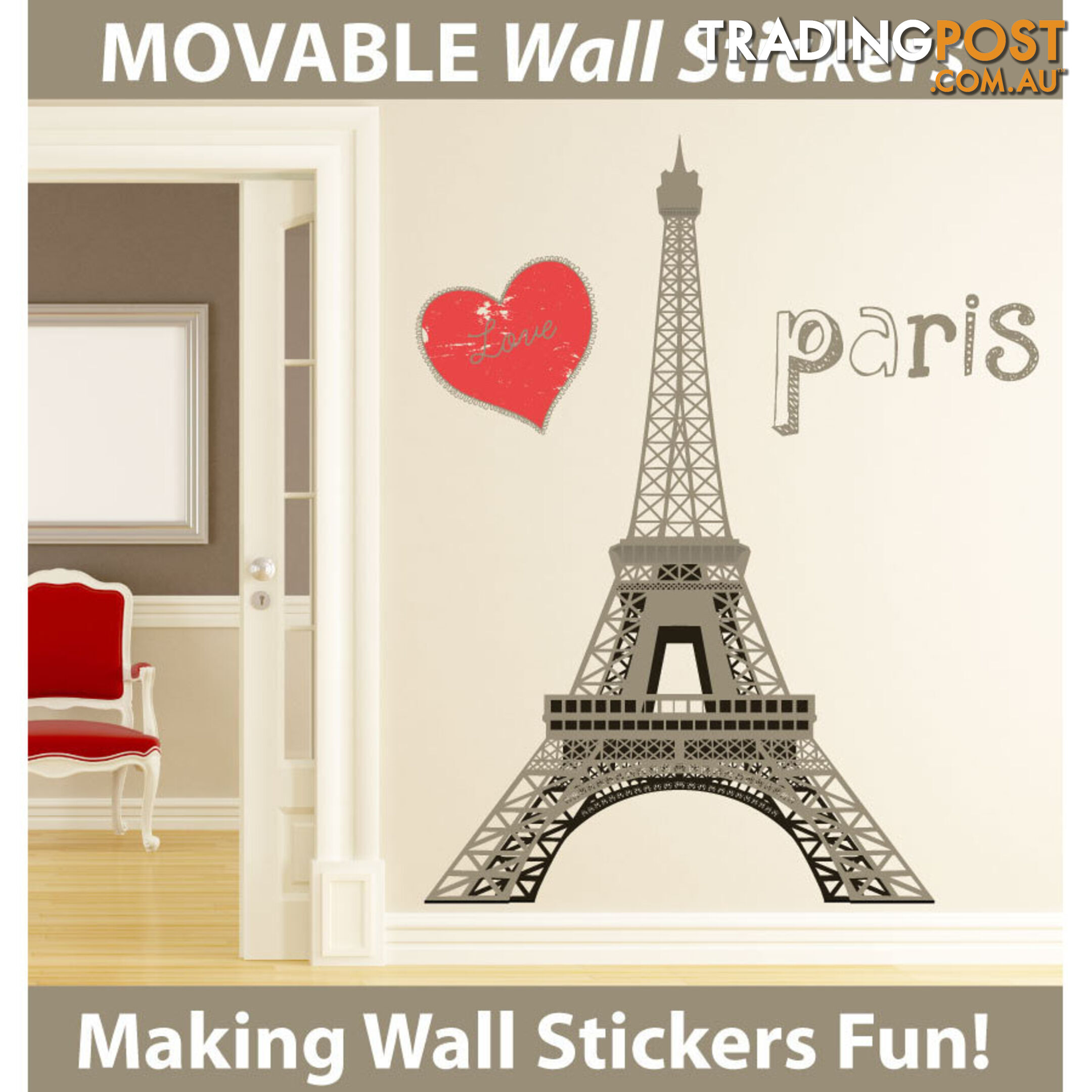 Medium Size Paris Eiffel Tower Wall Stickers - Totally Movable