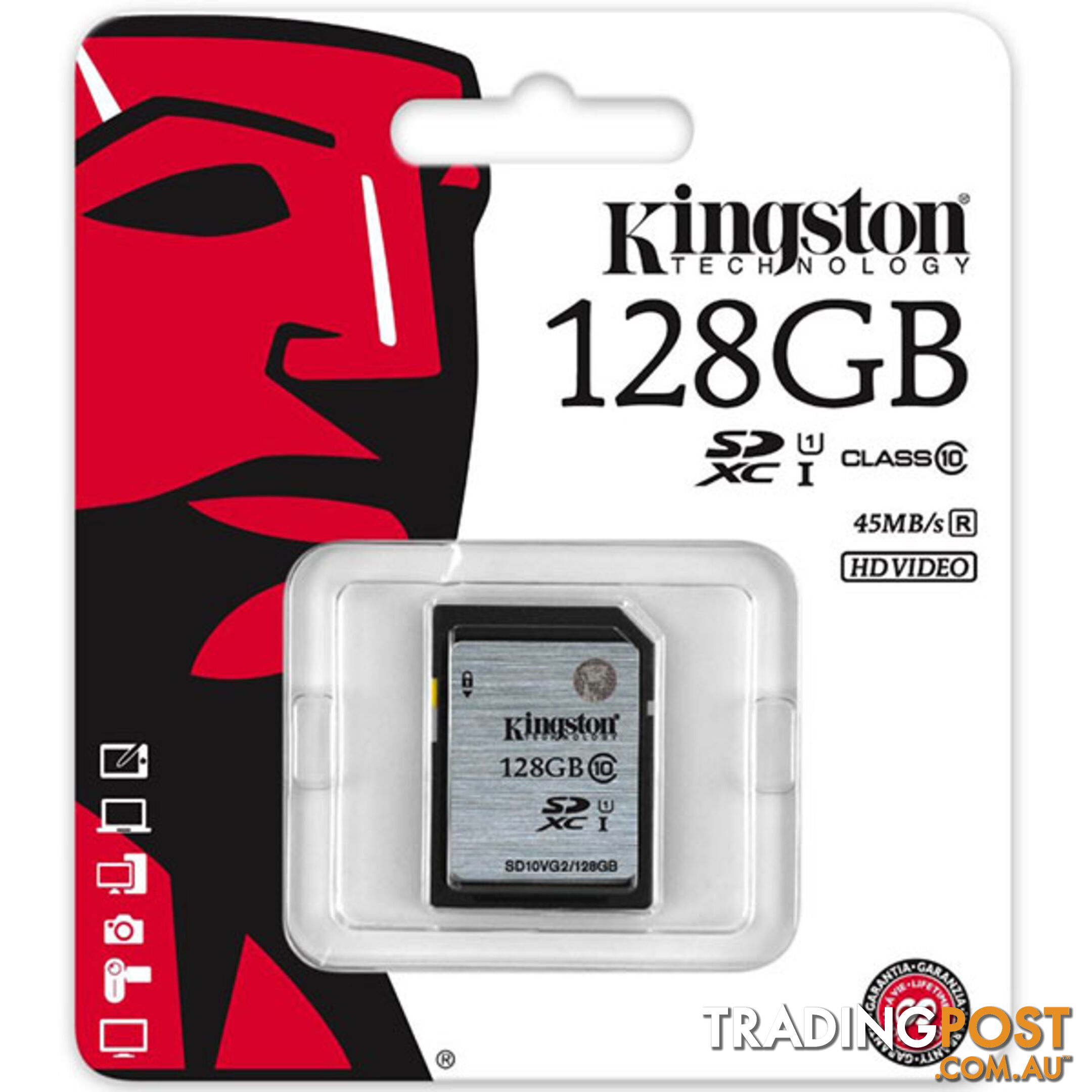 KINGSTON 128GB SDXC Class10 UHS-I 80MB/s Read Flash Card  Retail   (SD10VG2/128GBFR)