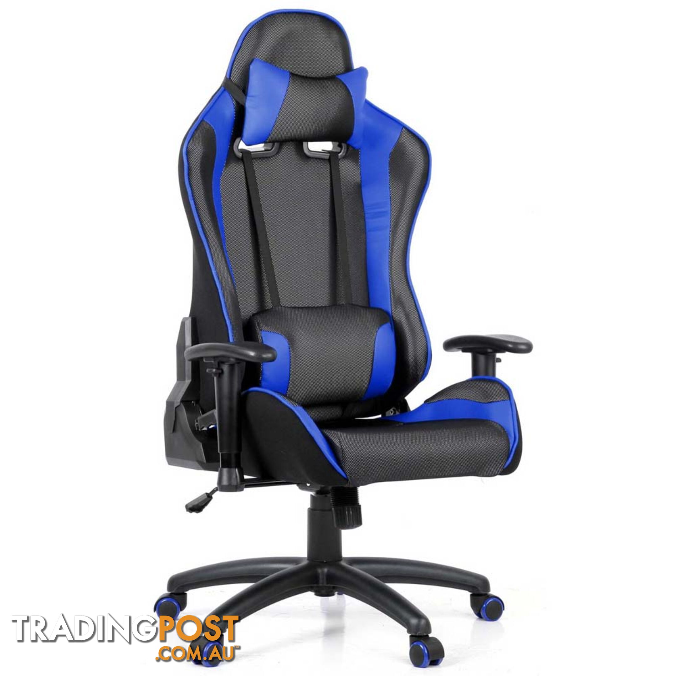 PU Leather & Mesh Reclining Office Desk Gaming Executive Chair - Blue