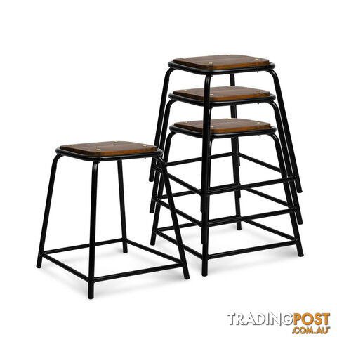 Set of 4 Stackable Wooden Seat Stools _ 48.5CM