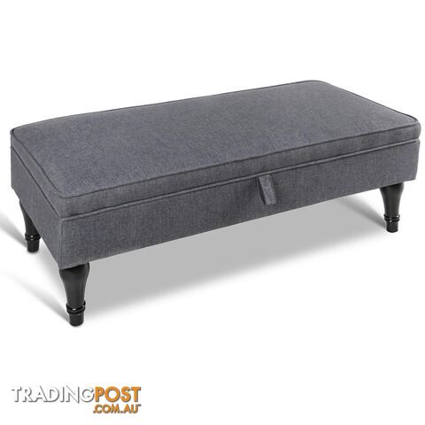 Linen Fabric Storage Ottoman _ Grey