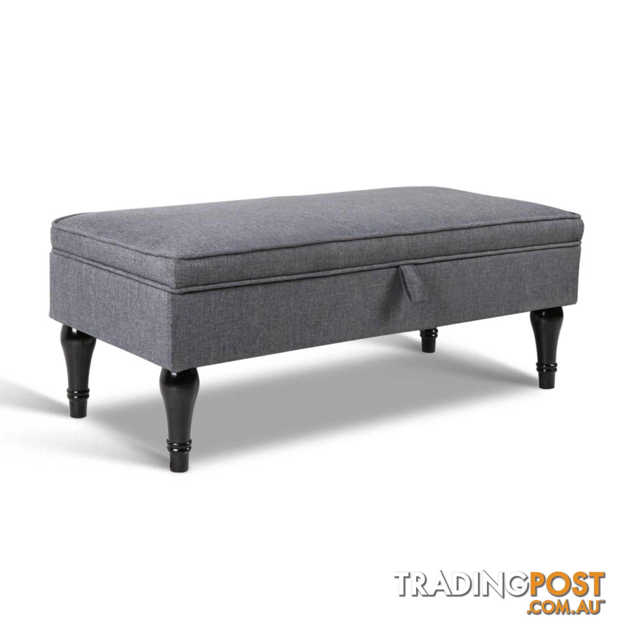 Linen Fabric Storage Ottoman _ Grey