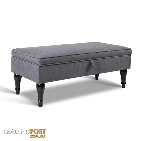 Linen Fabric Storage Ottoman _ Grey