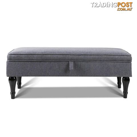 Linen Fabric Storage Ottoman _ Grey