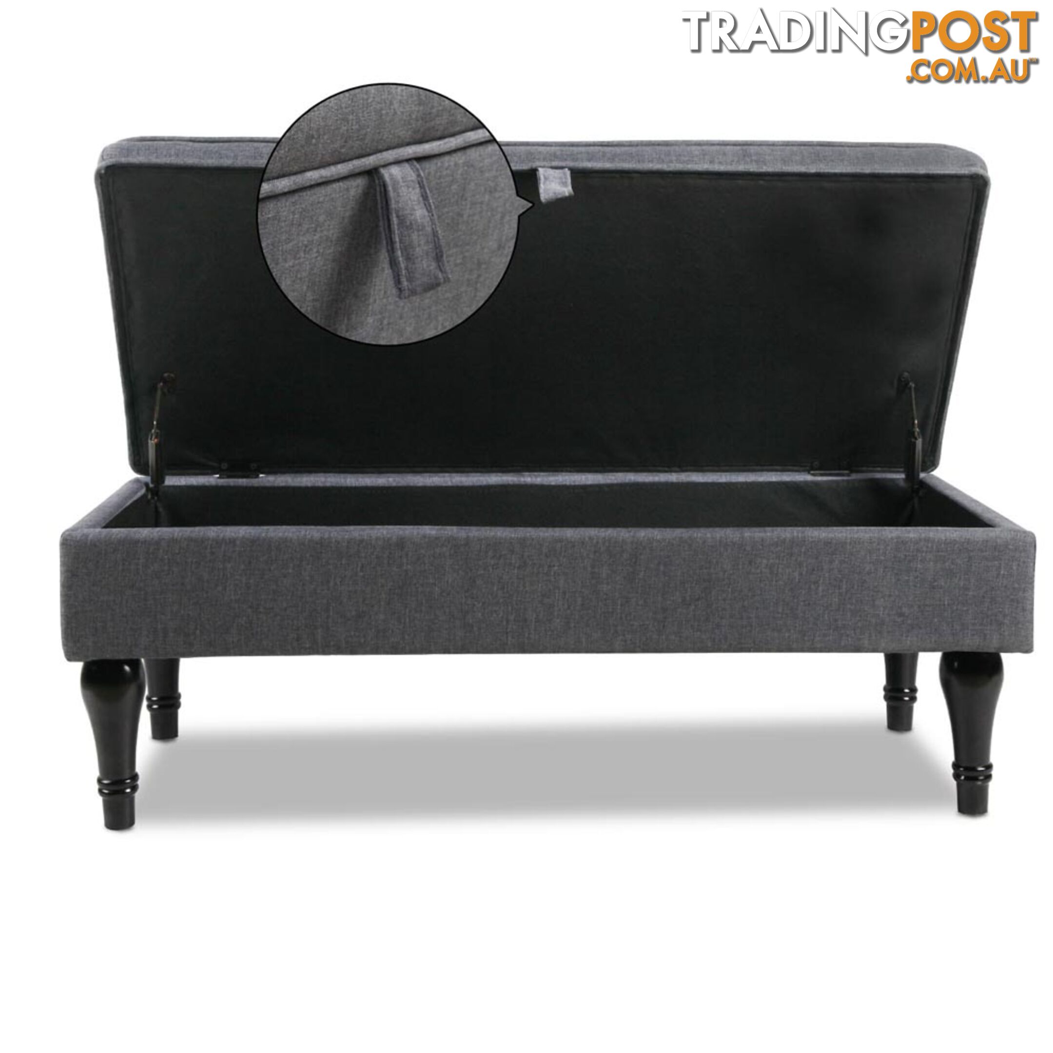 Linen Fabric Storage Ottoman _ Grey