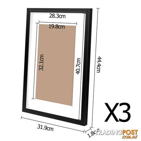 3 pcs Photo Frames Set Wall Black