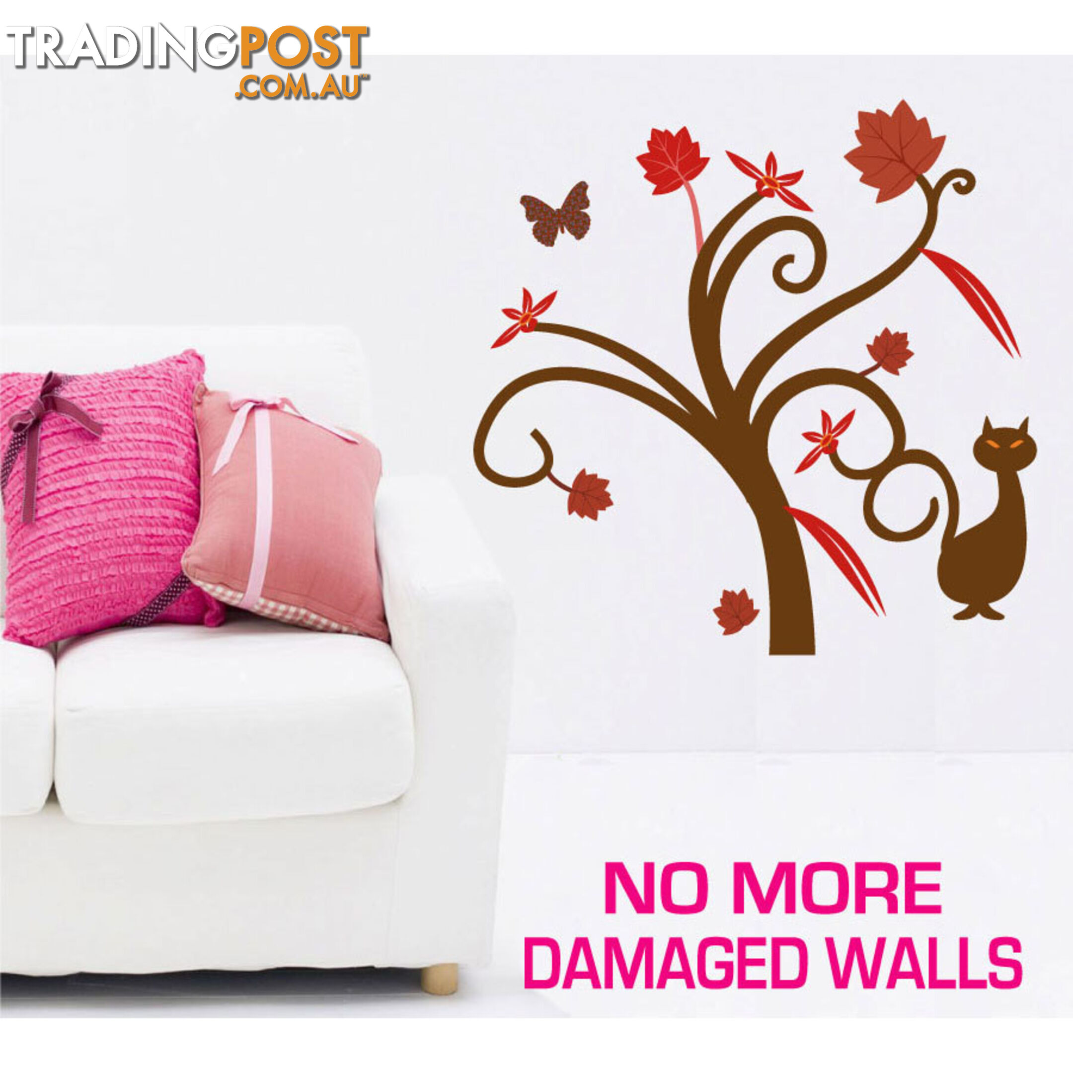 Medium Size Gorgeous Tree and Cat Wall Stickers - Totally Movable