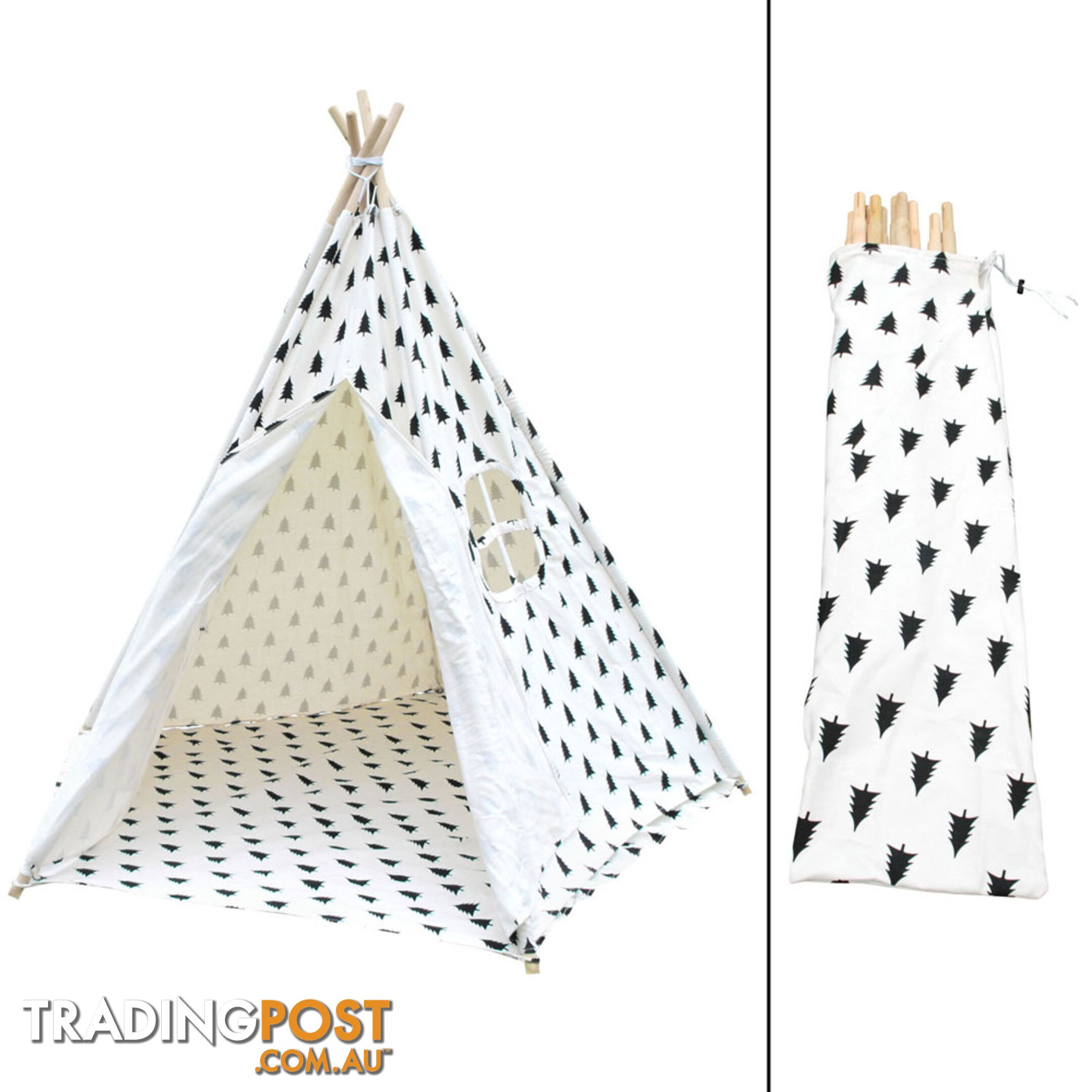 5 Poles Teepee Tent w/ Storage Bag Black White