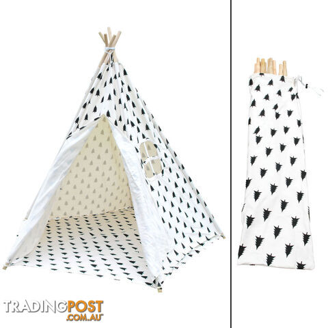 5 Poles Teepee Tent w/ Storage Bag Black White