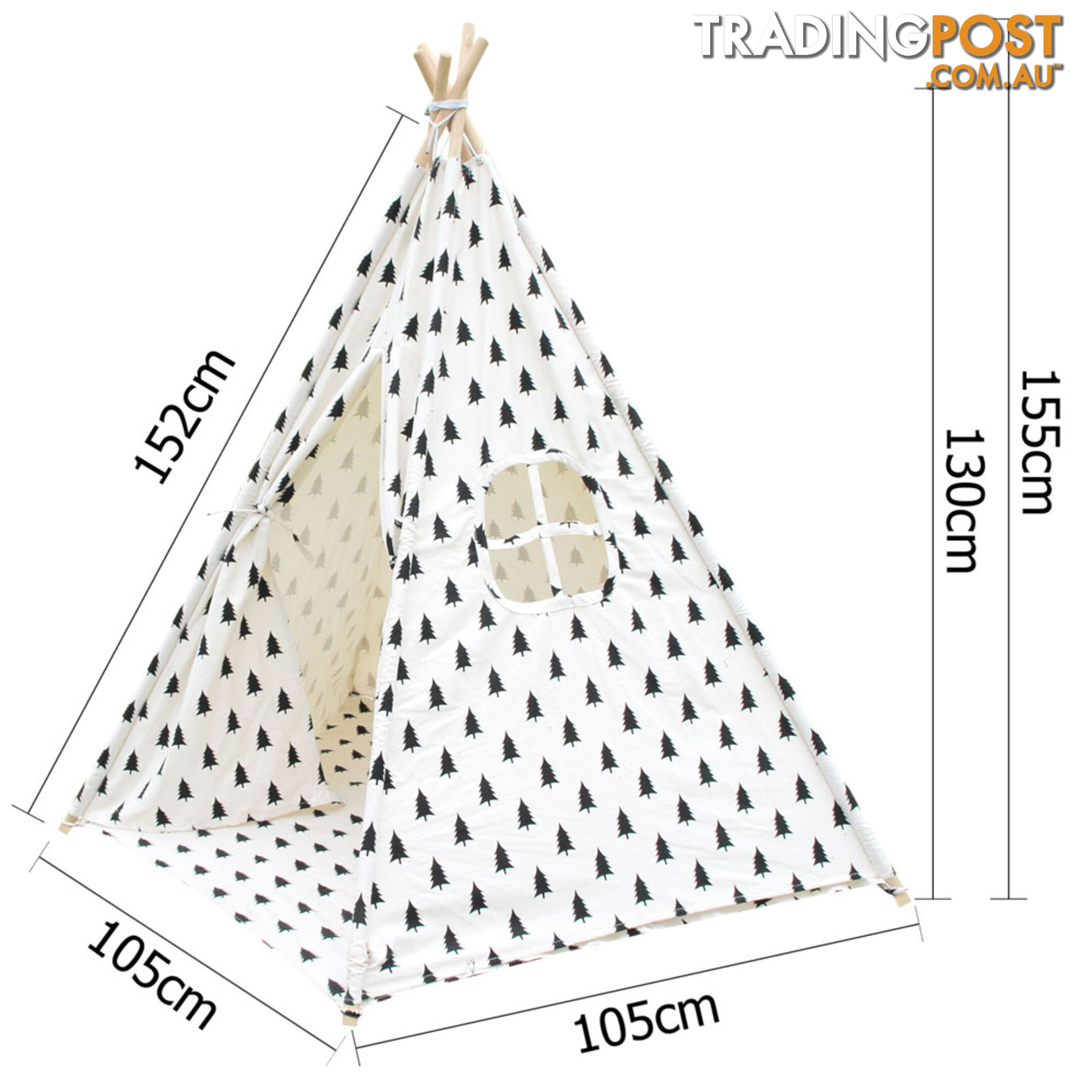 5 Poles Teepee Tent w/ Storage Bag Black White