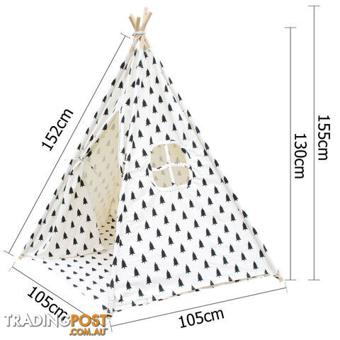 5 Poles Teepee Tent w/ Storage Bag Black White