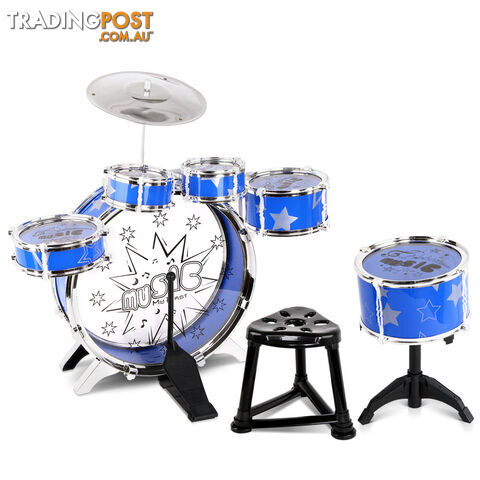Kids Drums Play Set 8 Pcs with Seat - Blue