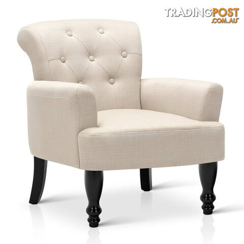 Wing Armchair French Provincial Linen Fabric Taupe
