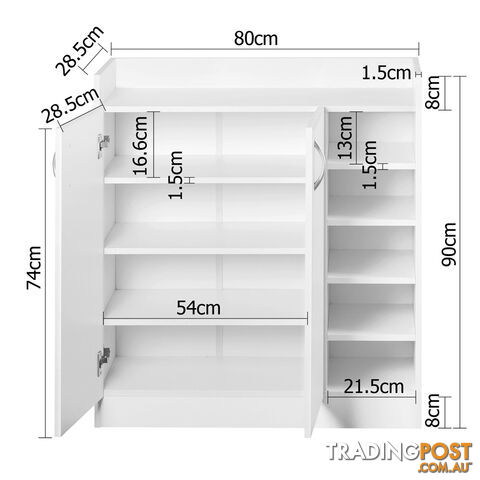 2 Doors Shoe Cabinet Storage Cupboard White