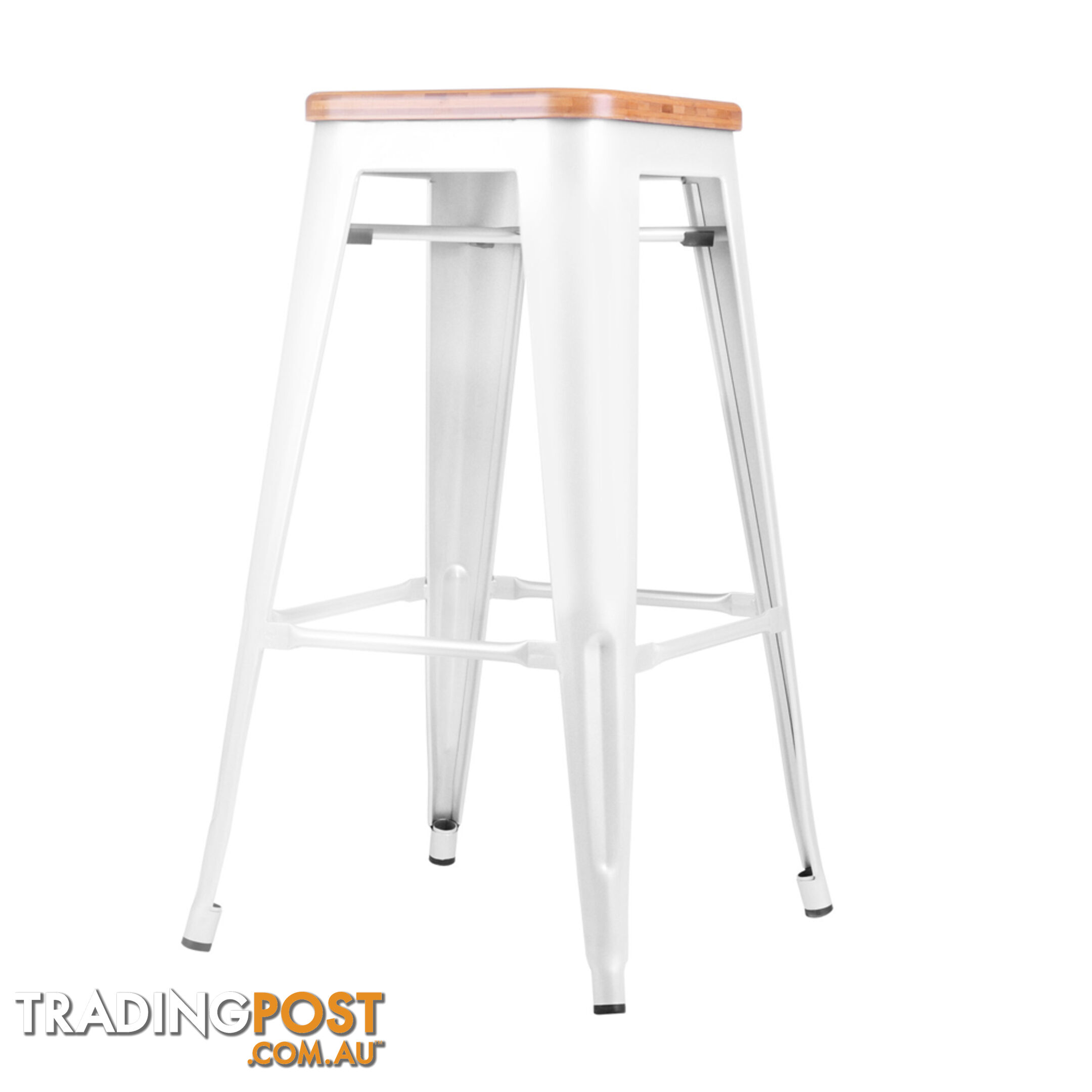 Set of 2 Tolix Replica Metal Steel Bamboo Seat Bar stool 76 cm White