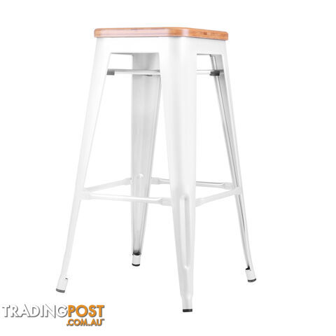 Set of 2 Tolix Replica Metal Steel Bamboo Seat Bar stool 76 cm White